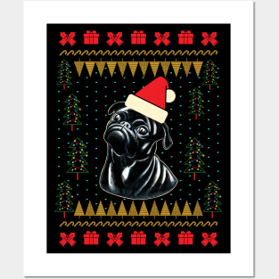 Black Pug Ugly Christmas Sweater Posters and Art